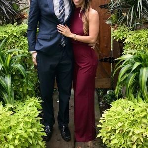 Lulus Moment For Life Wine Red Halter Jumpsuit